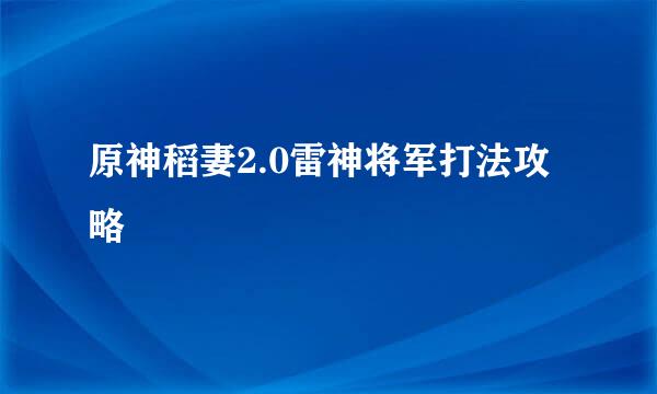 原神稻妻2.0雷神将军打法攻略