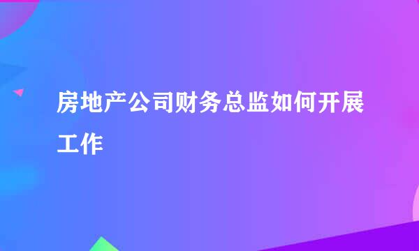 房地产公司财务总监如何开展工作