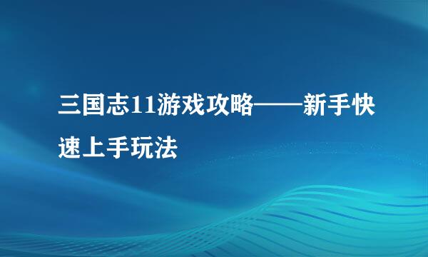 三国志11游戏攻略——新手快速上手玩法