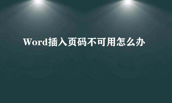 Word插入页码不可用怎么办