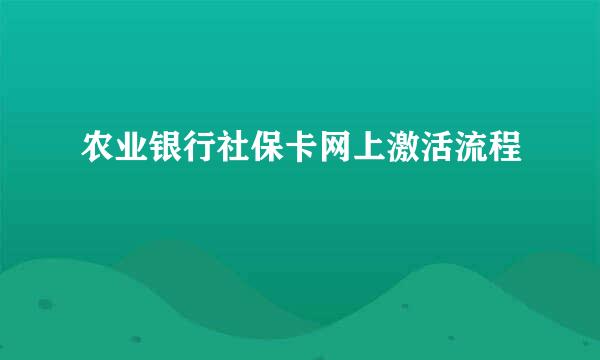 农业银行社保卡网上激活流程