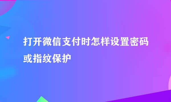 打开微信支付时怎样设置密码或指纹保护