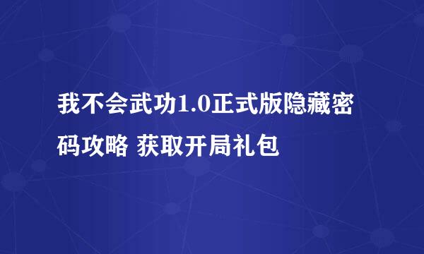我不会武功1.0正式版隐藏密码攻略 获取开局礼包