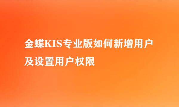 金蝶KIS专业版如何新增用户及设置用户权限