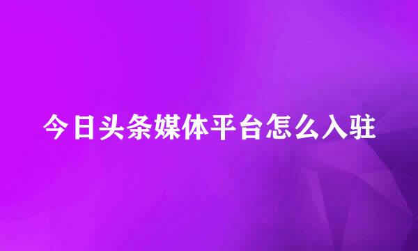 今日头条媒体平台怎么入驻