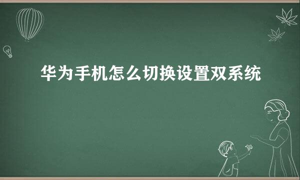 华为手机怎么切换设置双系统