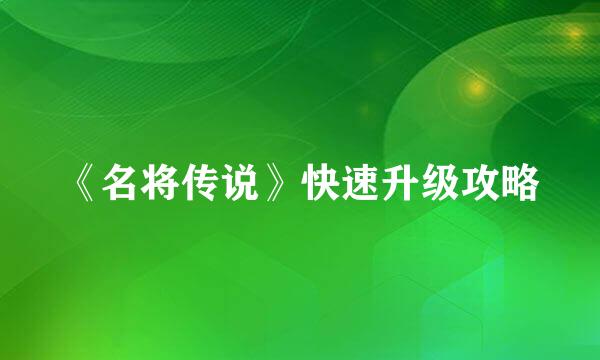 《名将传说》快速升级攻略