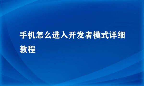 手机怎么进入开发者模式详细教程