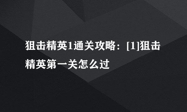 狙击精英1通关攻略：[1]狙击精英第一关怎么过