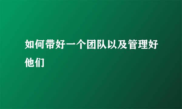 如何带好一个团队以及管理好他们