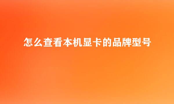 怎么查看本机显卡的品牌型号