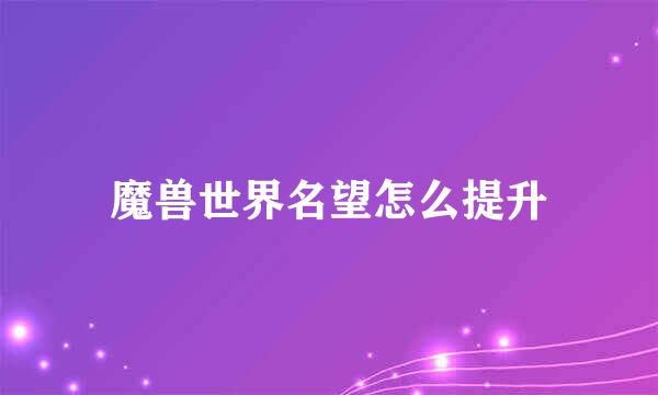魔兽世界名望怎么提升