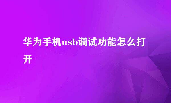 华为手机usb调试功能怎么打开